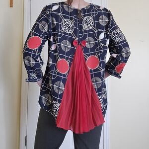 SYD Blouse Coastal Silky Top With Pleated Back Detail Large 12